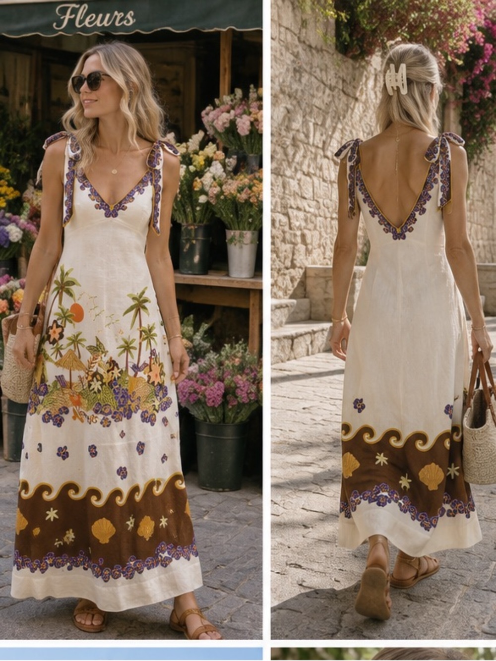 Alemais Cream Maxi Dress with Brown and Purple Accents